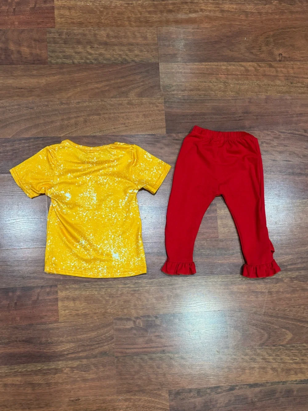 Peace Love Pizza Yellow Tee & Red Ruffle Pants Set